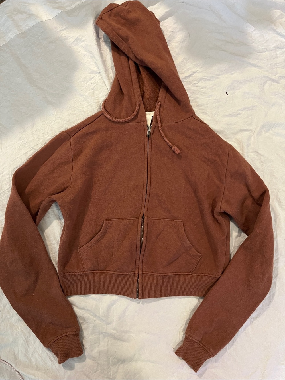 PacSun Cropped Zip-Up Hooded Jacket in Chestnut Brown